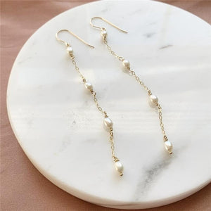 Handmade Gold Drop Earrings With Tiny Pearls