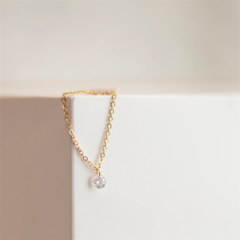 Gold Chain Tiny Zircon Pendant Ring