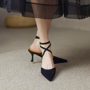 Kid Suede Strappy Pointed Toe Pumps
