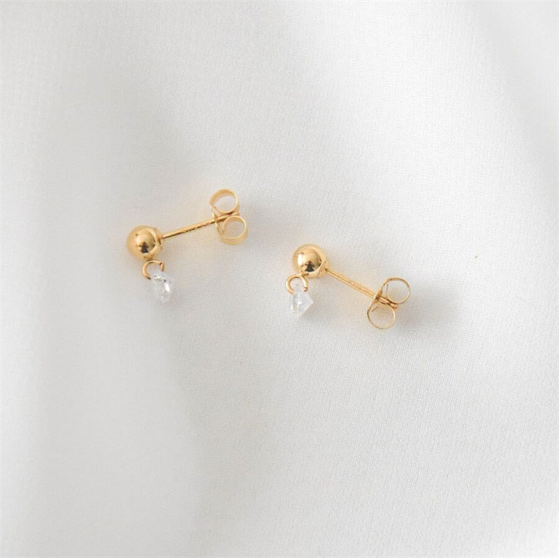 Tiny Gold Zircon Drop Earrings