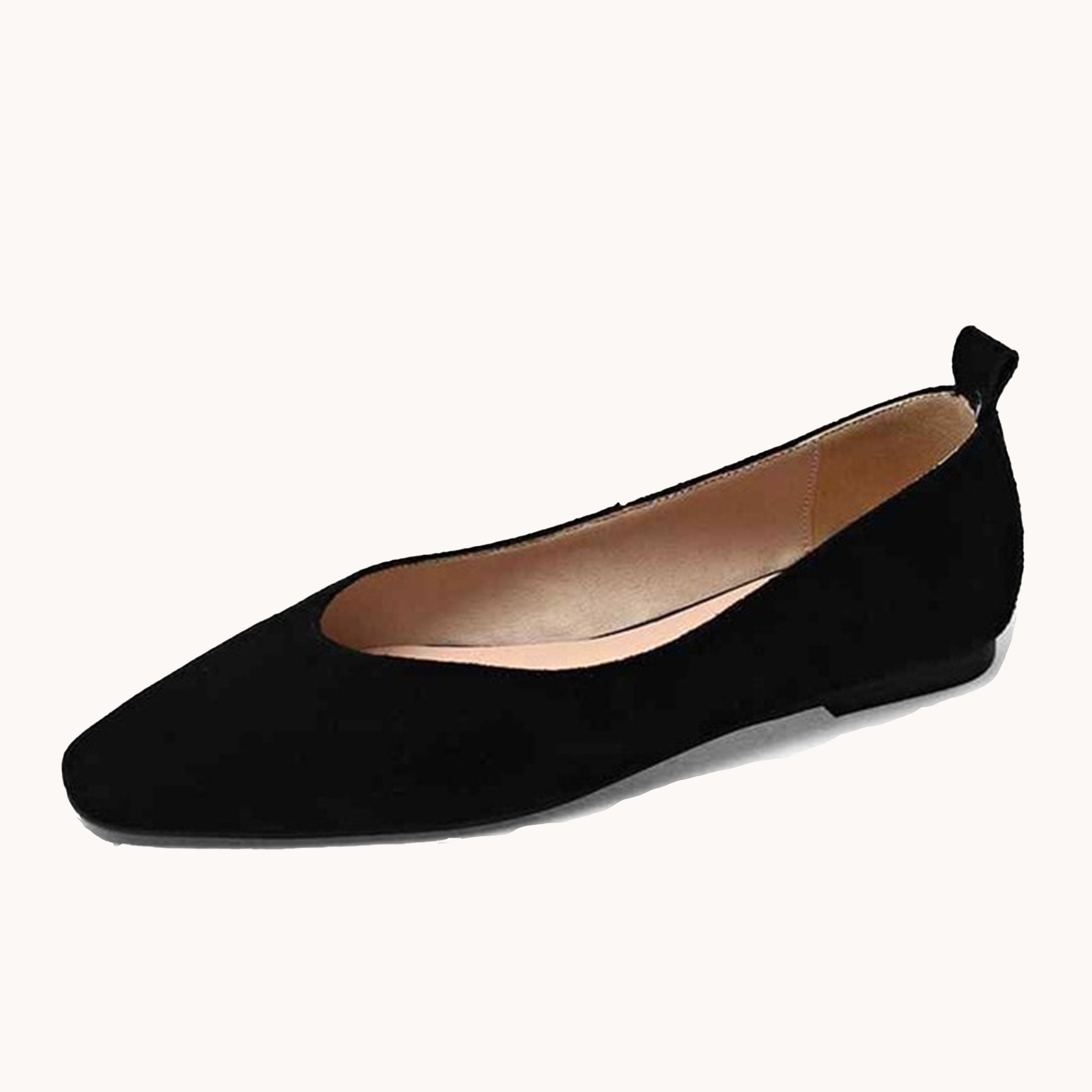 Suede Square Toe Flats Black