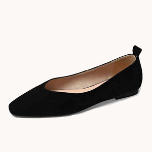 Suede Square Toe Flats Black