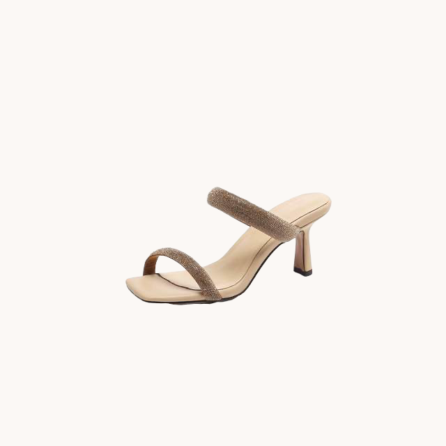 Leather Sparkly Sandals Beige