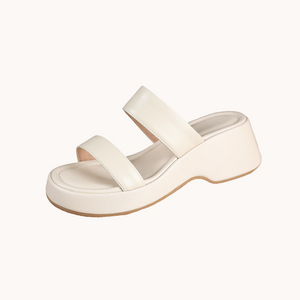 Leather Platform Slippers Beige