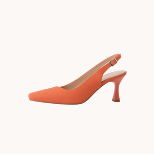 Leather Square Toe Slingback Pumps Orange