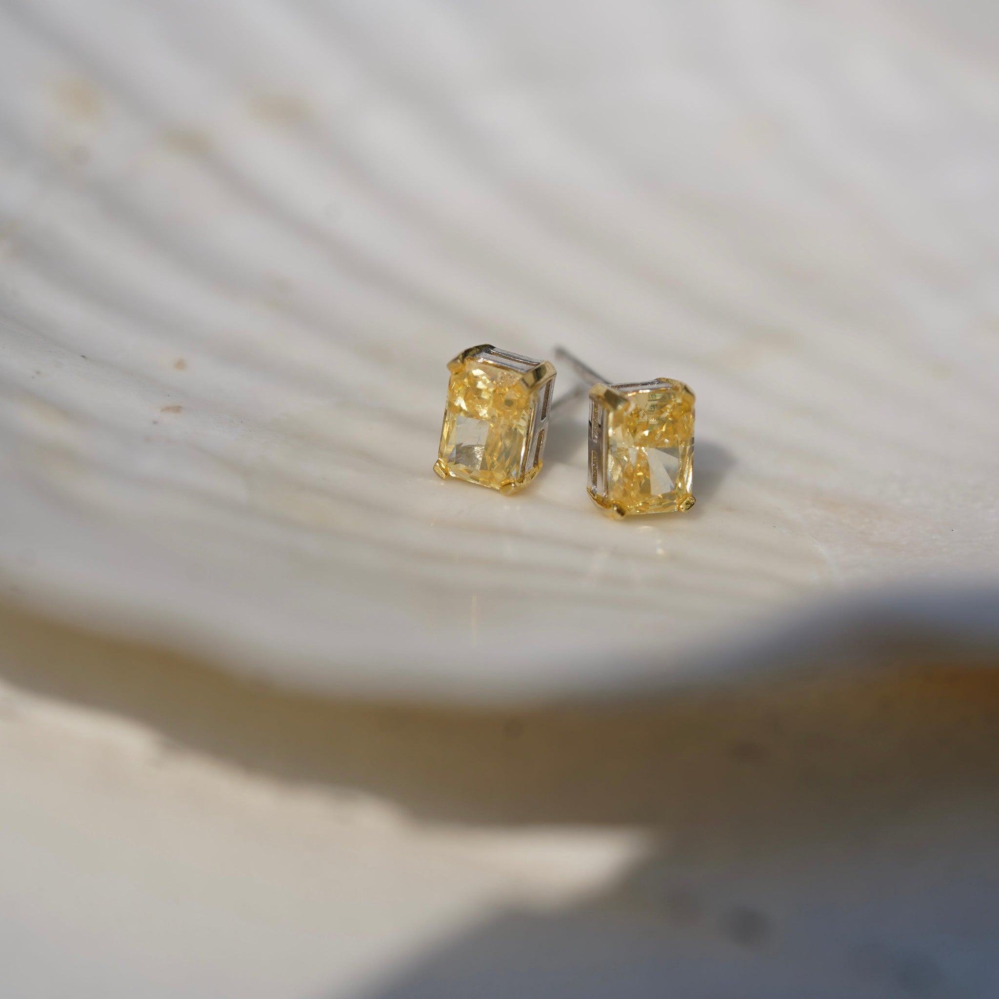 Yellow Stone Sterling Silver Stud Earrings