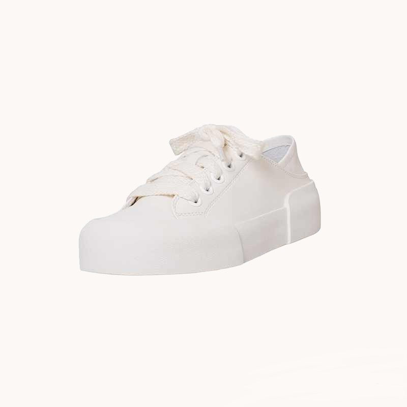 Soft Leather Round Toe White Doll Sneakers