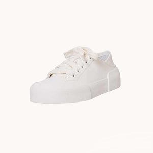 Soft Leather Round Toe White Doll Sneakers
