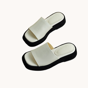 Leather Suede Slippers Beige