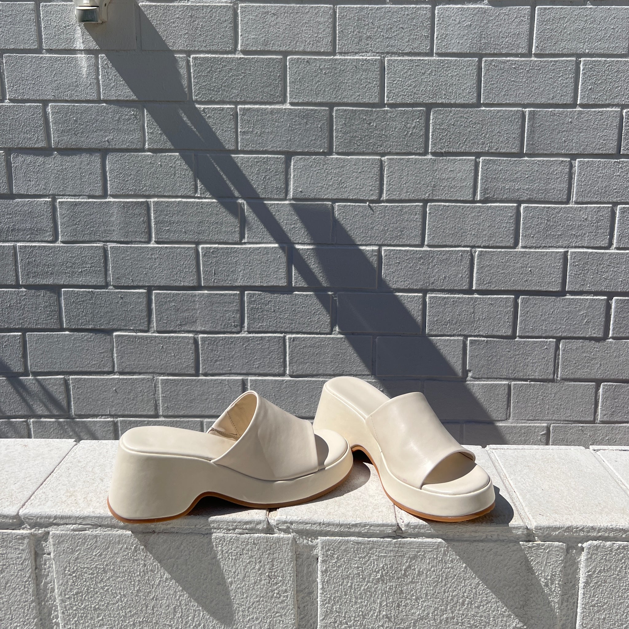 White Leather Platform Slippers