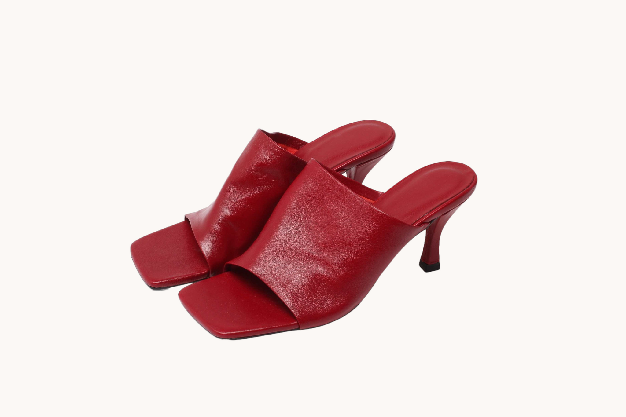 Soft Leather Mules With Thin Heel Red