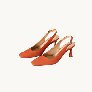 Leather Square Toe Slingback Pumps Orange