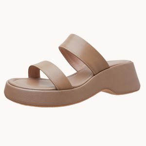 Leather Platform Slippers Brown