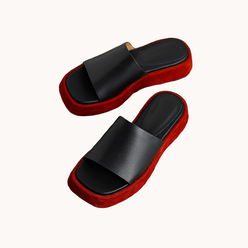 Leather Suede Slippers Black