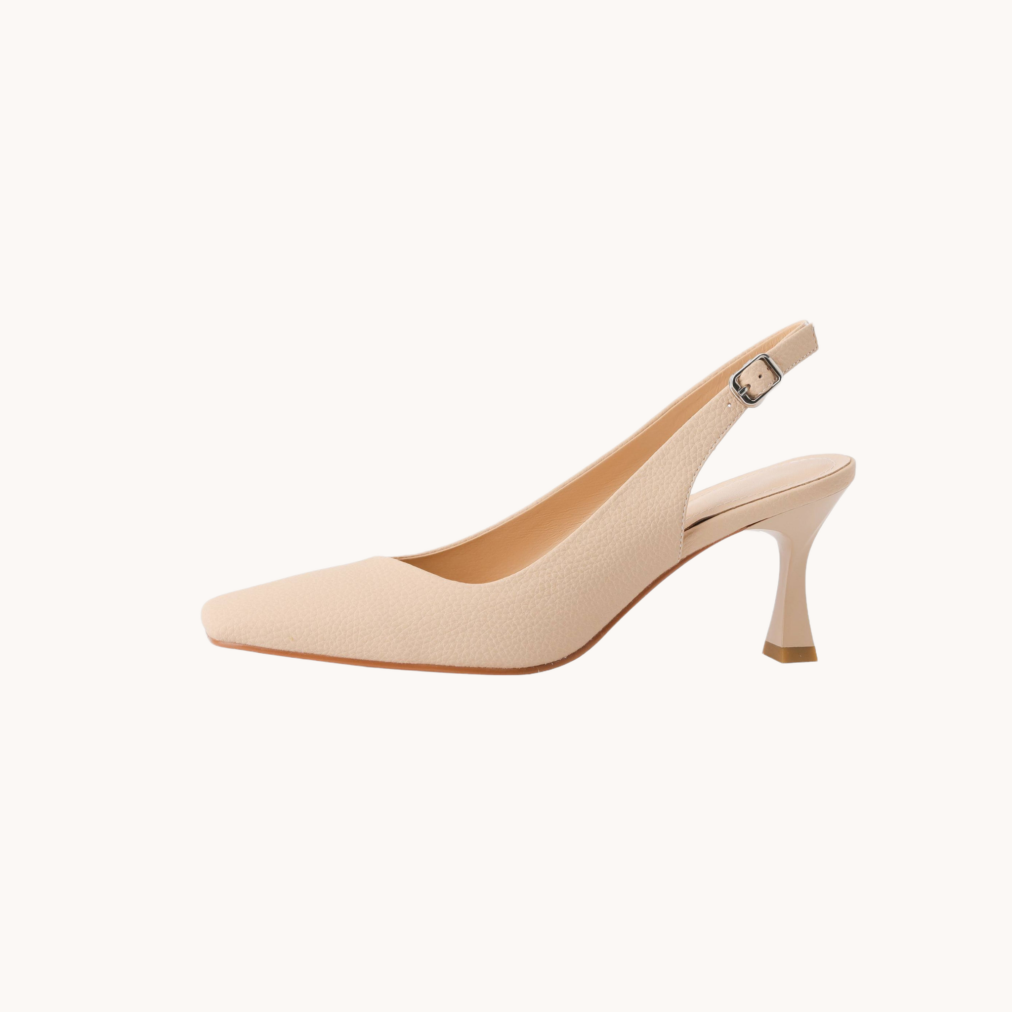 Leather Square Toe Slingback Pumps Nude