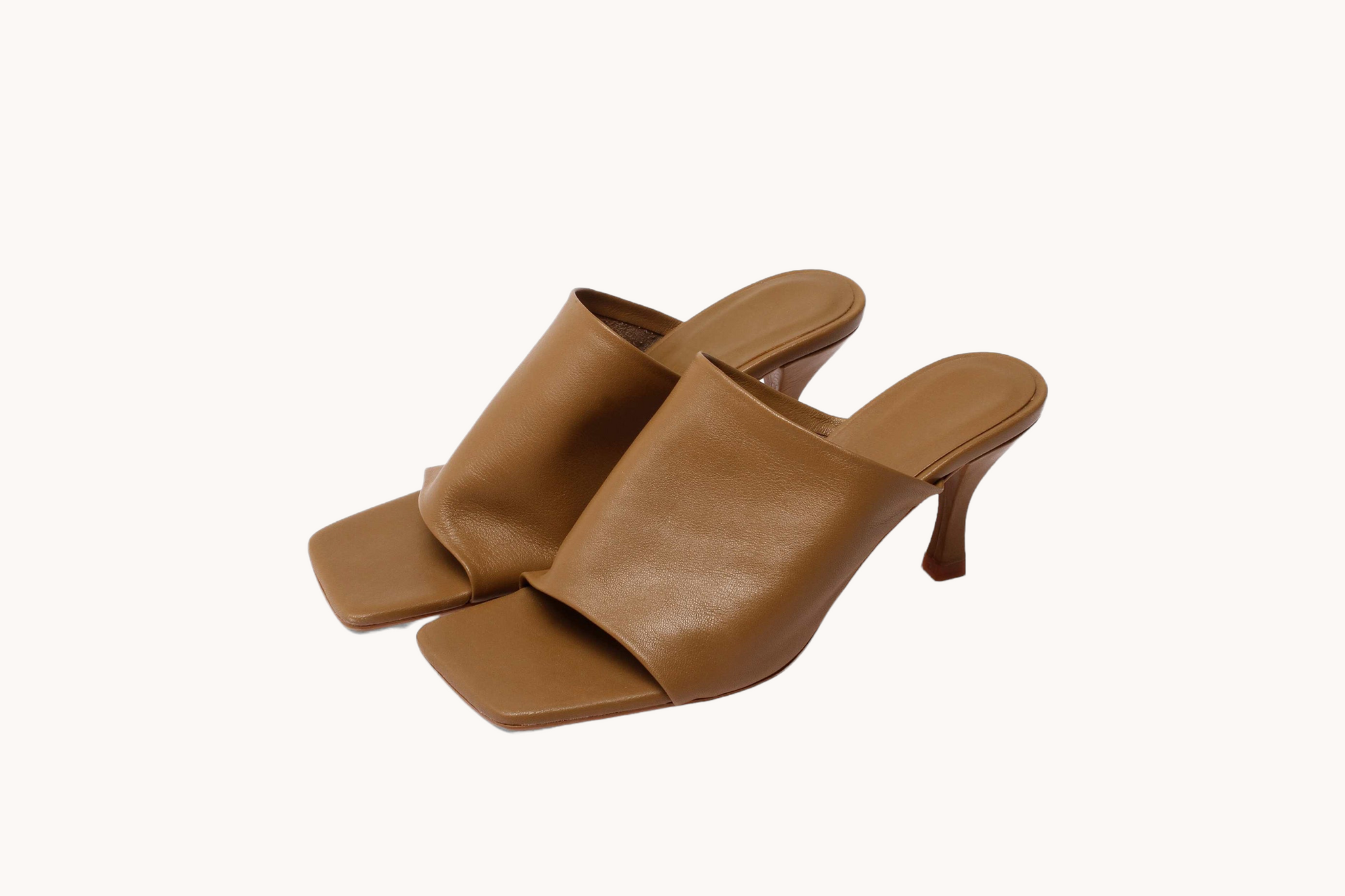 Soft Leather Mules With Thin Heel Khaki