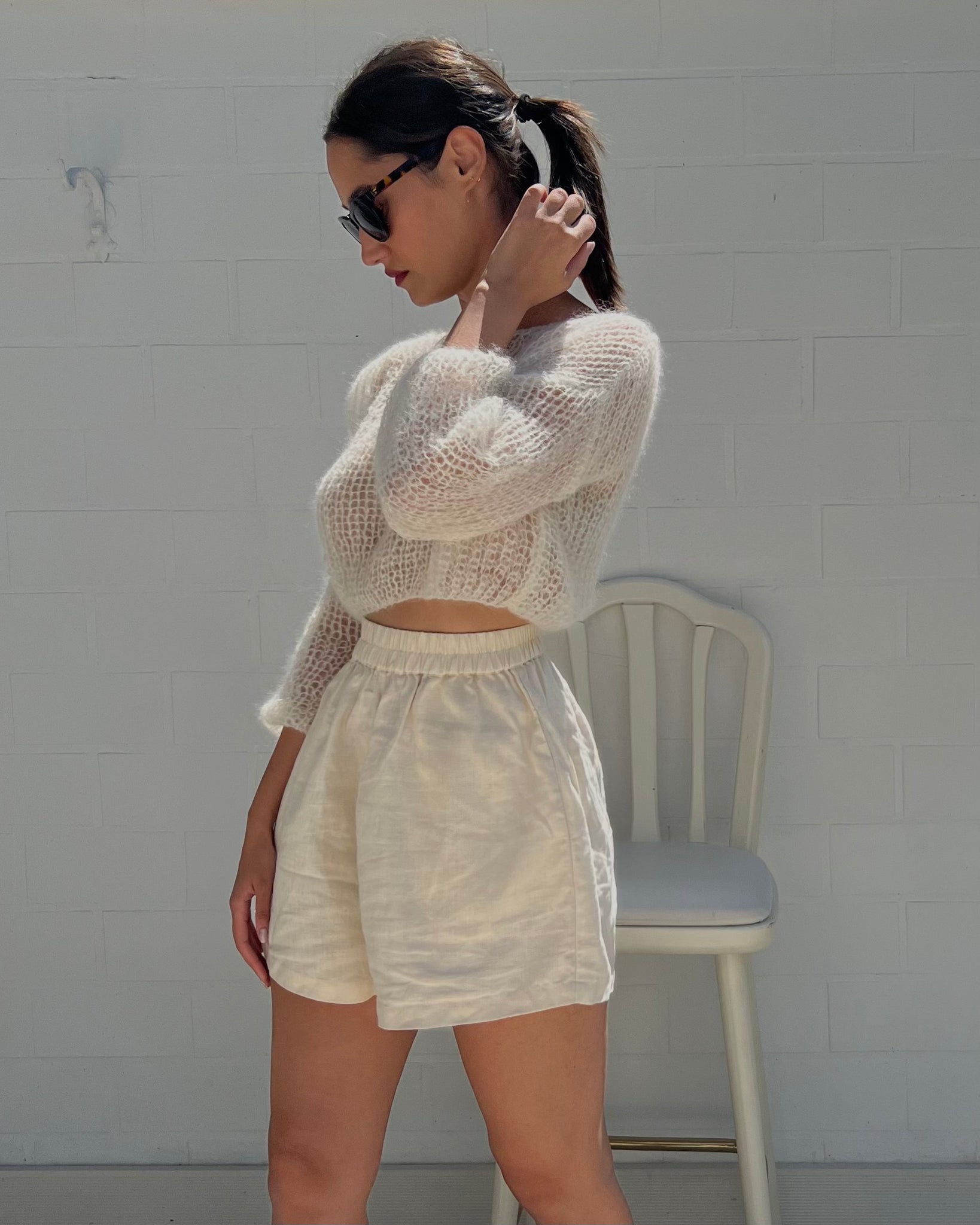 Pull en mohair délicat cropped beige
