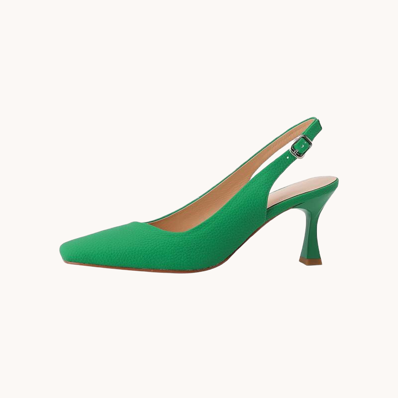 Leather Square Toe Slingback Pumps Green