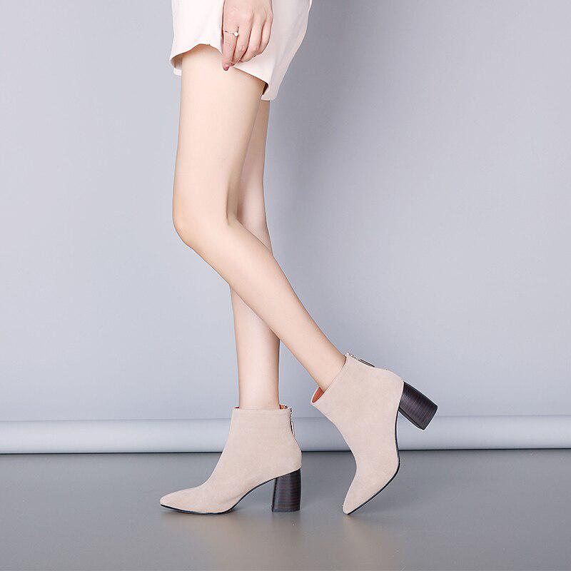 Suede Pointed Toe High Heel Ankle Boots