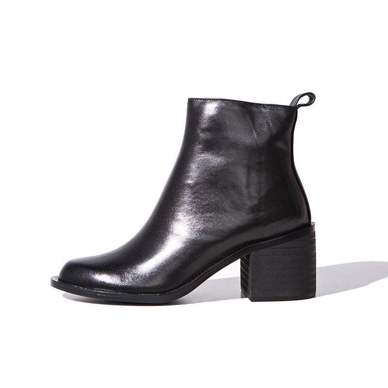 Leather Ankle Boots Round Toe
