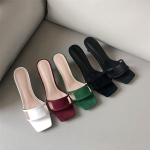 Thin Heel Cutout Leather Slippers