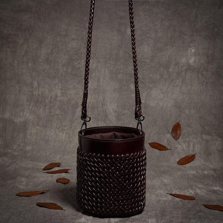 Handmade Leather Knitted Bucket Bag