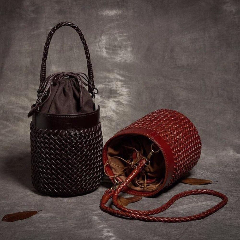 Handmade Leather Knitted Bucket Bag