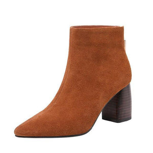 Suede Pointed Toe High Heel Ankle Boots